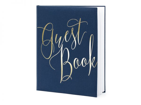 Gästebuch Hochzeit Unterschriftenbuch Marineblaue und goldene Schrift "Guest Book".