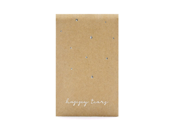 Brautaccessoires Einwegtücher im Kraftpapierumschlag mit silberner Aufschrift "Happy Tear": 10 Stück.