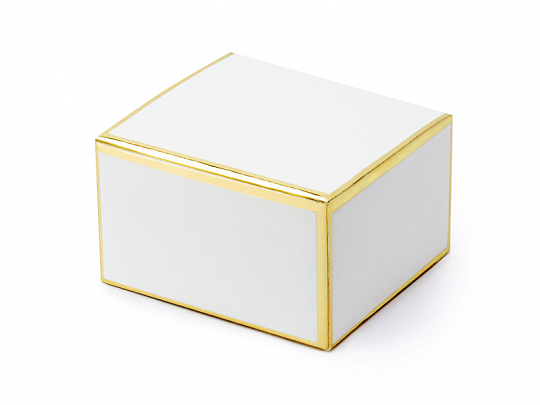 Beutel und Schachteln Quadratische Pappschachtel mit weißer Farbe und goldenen Rändern: 10 Stück